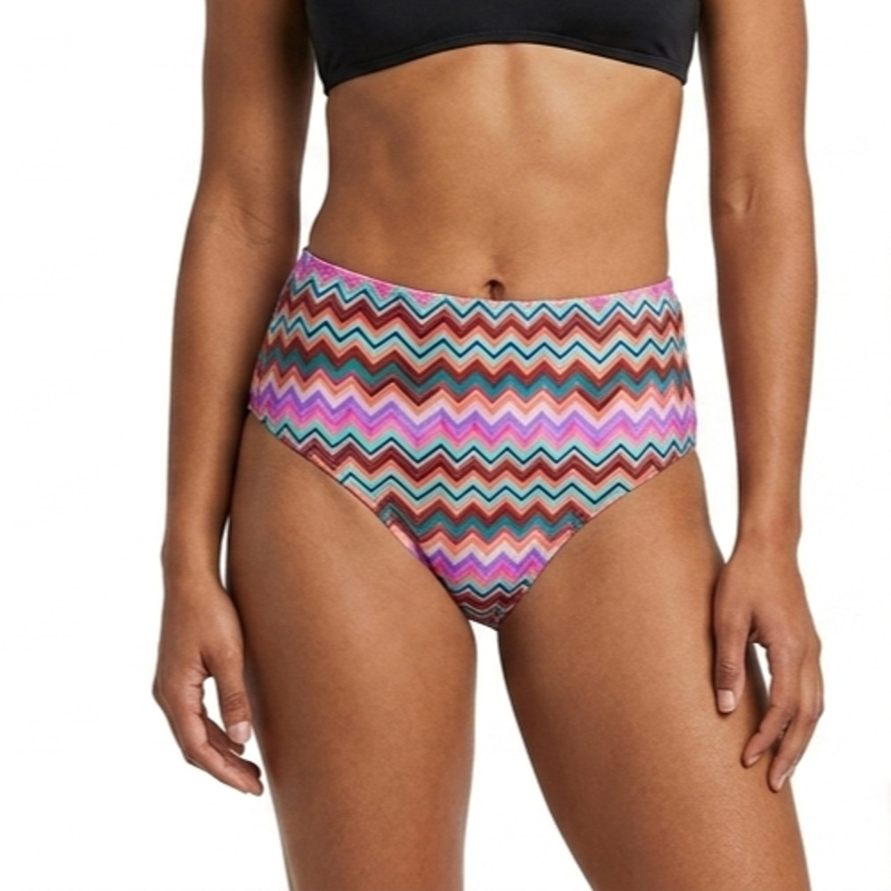 Salt + Cove High Waist Bikini Bottoms NWT Chevron Pink Blue Multi Swim Juniors S